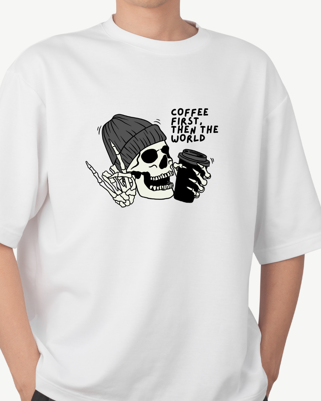 Coffee First Tee: Skeleton Vibes Design